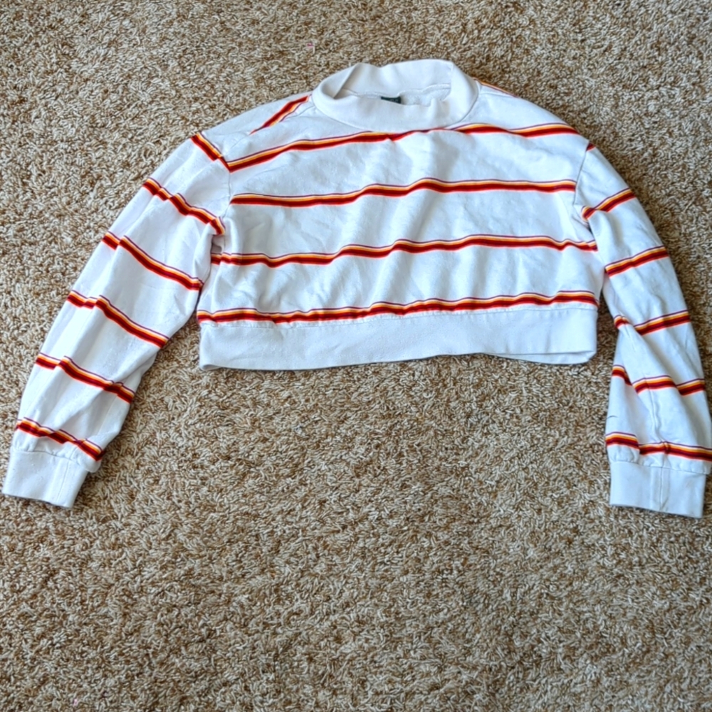 wild fable White Cropped Crewneck Sweater with Red and Orange Stripes